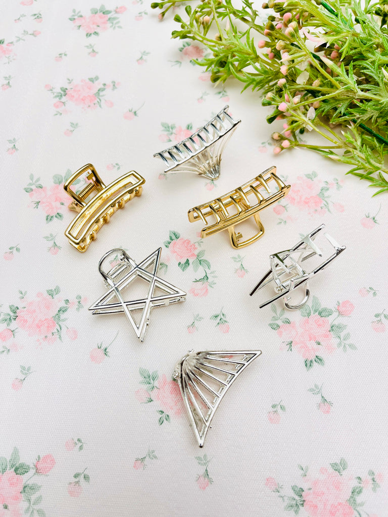 Pack Of 3 Geometric Star Metal Hair Mini Claw Catcher