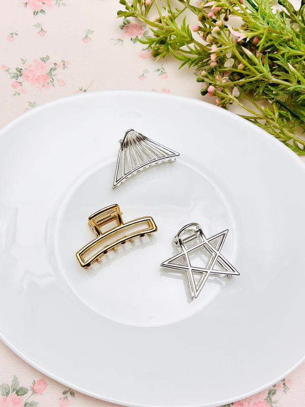 Pack Of 3 Geometric Star Metal Hair Mini Claw Catcher