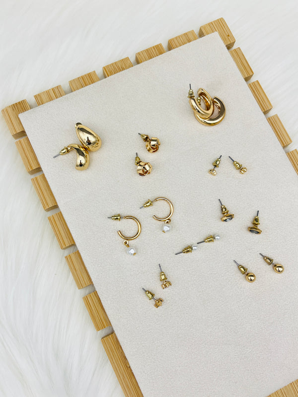 9 Pairs Golden Flower Studs Earring Set