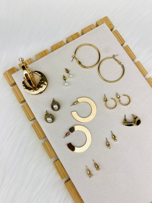 9 Pairs Golden Pearl Studs Earring Set