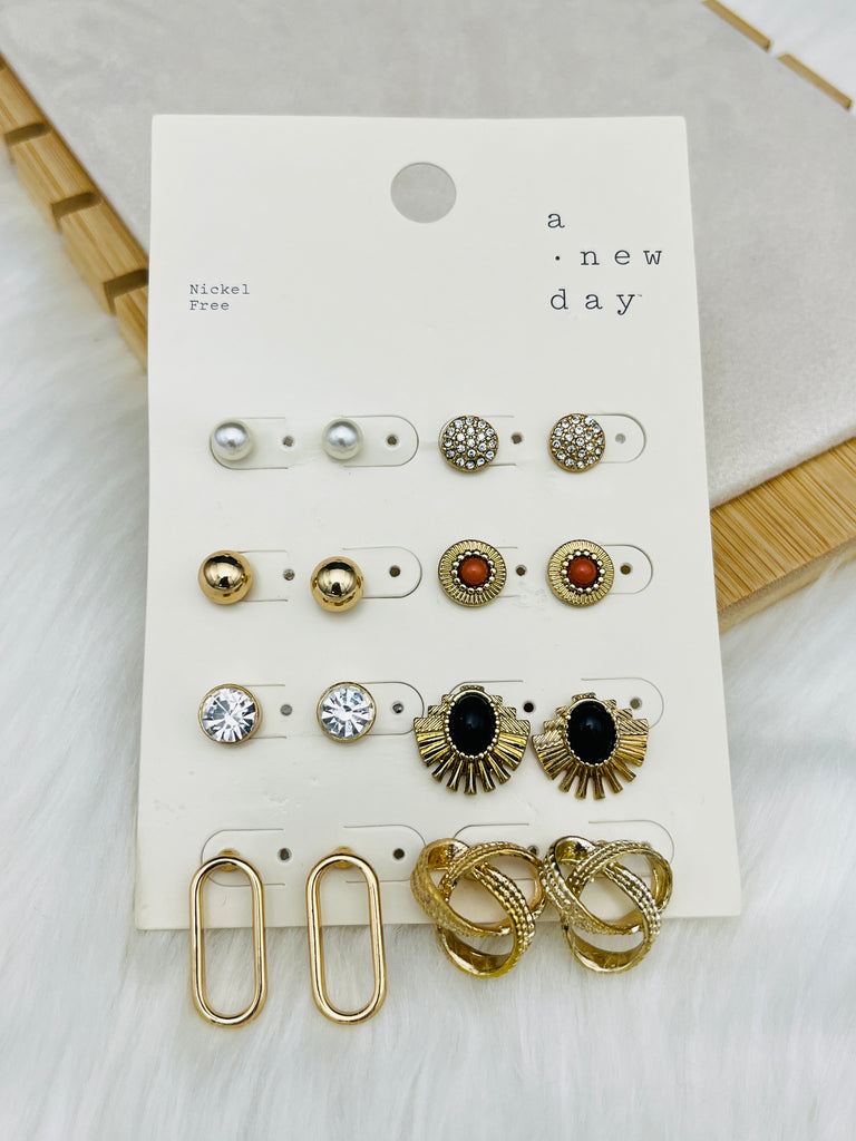 8 Pairs Golden Rectangle Studs Earring Set