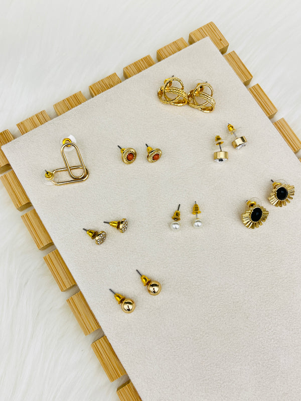 8 Pairs Golden Rectangle Studs Earring Set