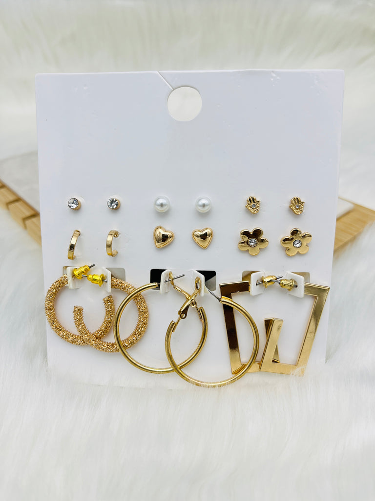 9 Pairs Golden Half Rectangle Studs Earring Set