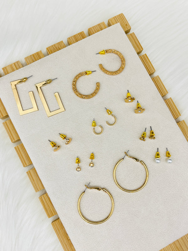 9 Pairs Golden Half Rectangle Studs Earring Set