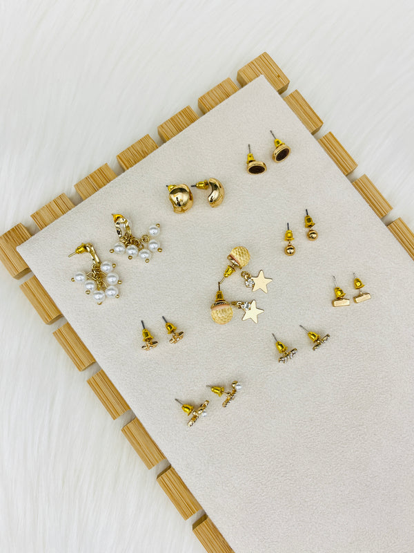 9 Pairs Golden Star Studs Earring Set