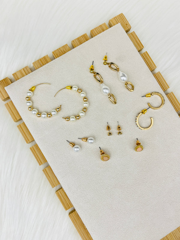 6 Pairs Golden Pearl Studs Earring Set