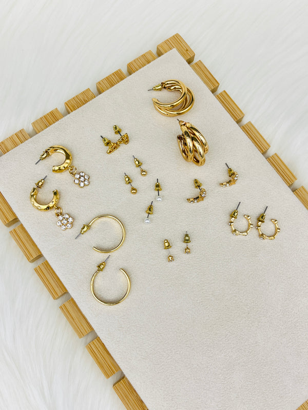 9 Pairs Golden Half Moon Studs Earring Set