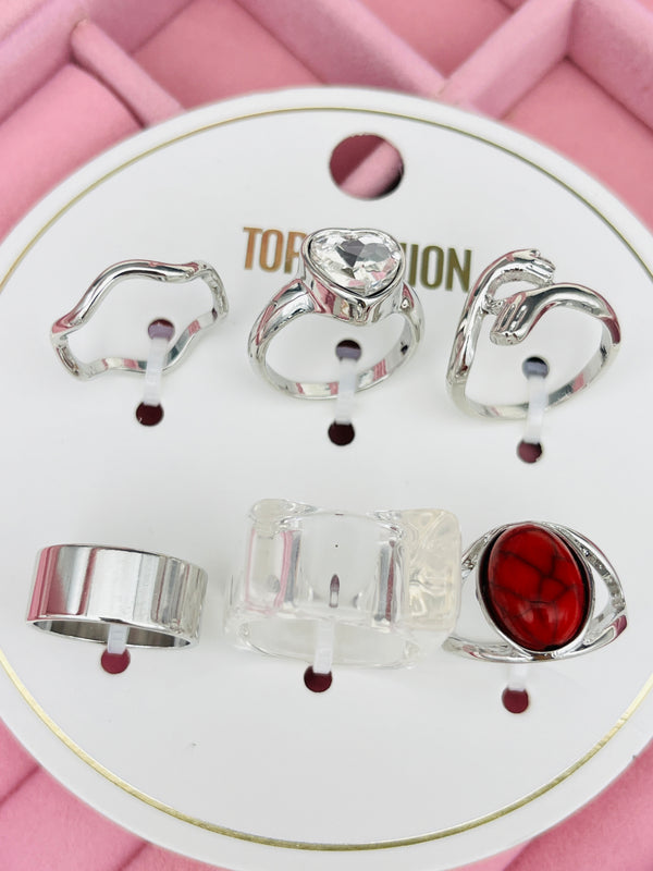 6pcs Red Zircon Mid Ring Set