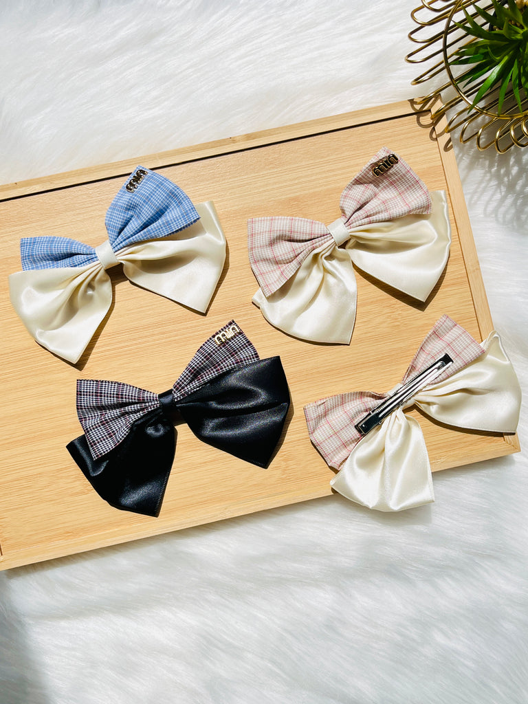 Check Pattern Hair Grosgrain Bow Clip