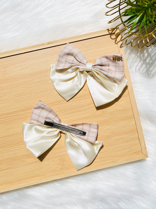 Check Pattern Hair Grosgrain Bow Clip