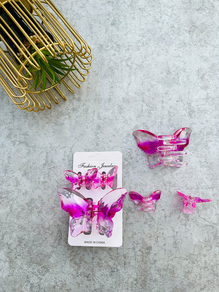 Transparent Butterfly Marble Hair Claw Catcher Set