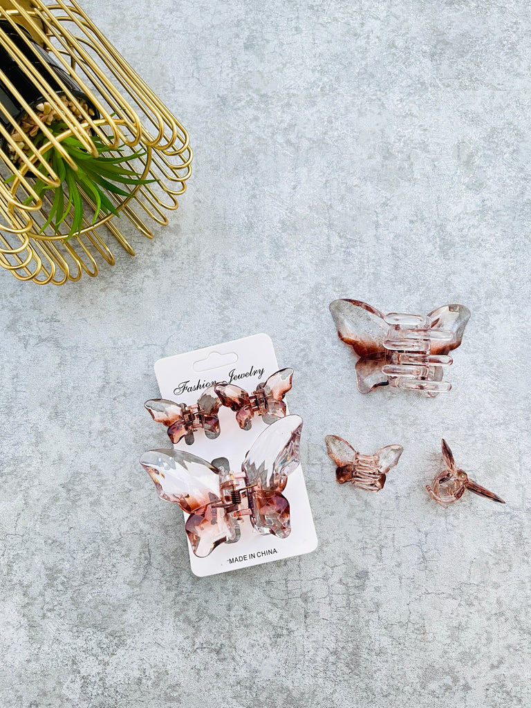 Transparent Butterfly Marble Hair Claw Catcher Set