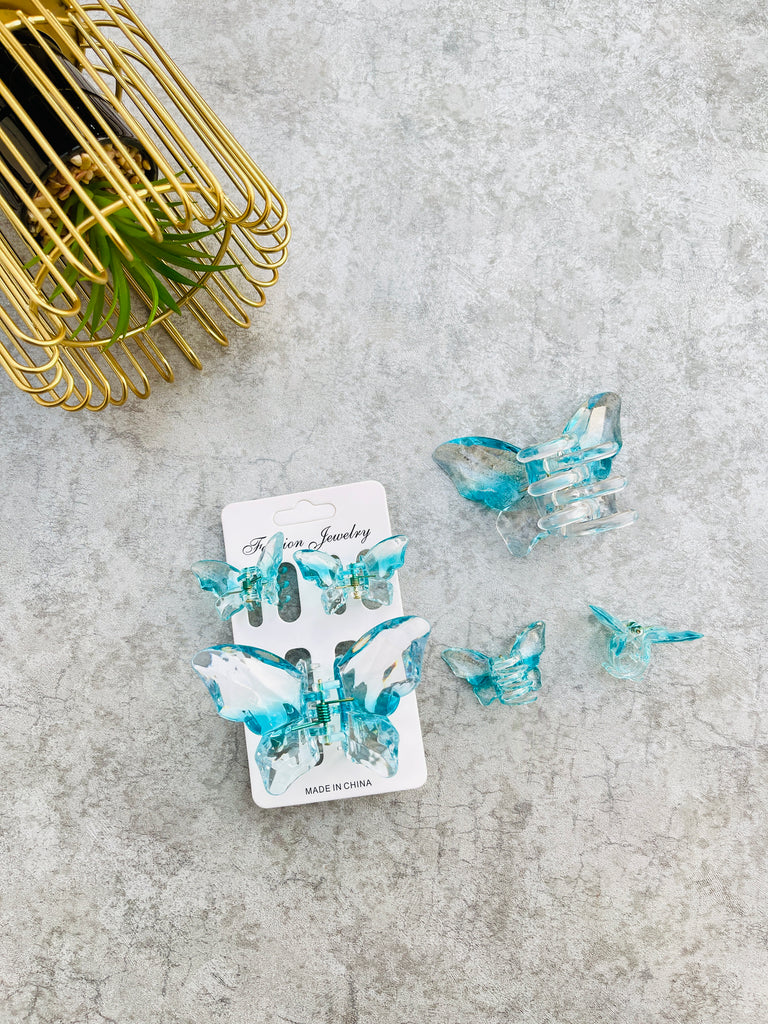 Transparent Butterfly Marble Hair Claw Catcher Set