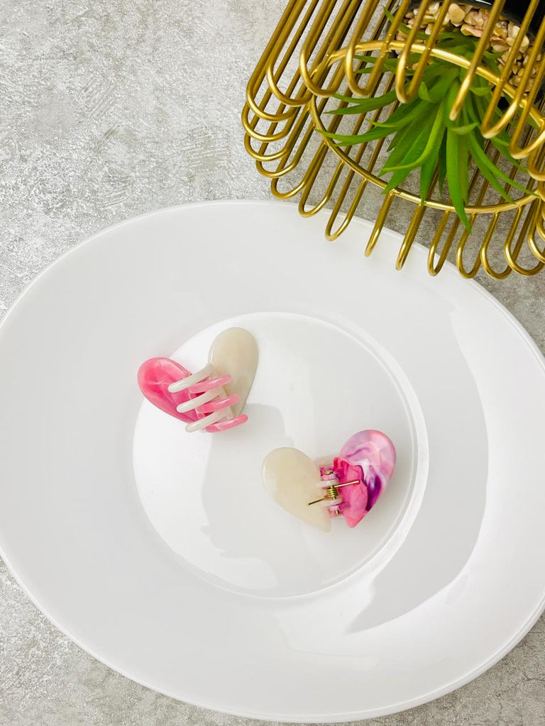 Mini Heart Shape Marble Hair Claw Catcher