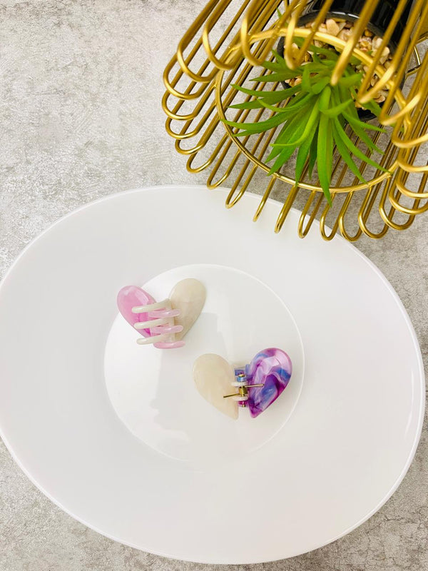 Mini Heart Shape Marble Hair Claw Catcher