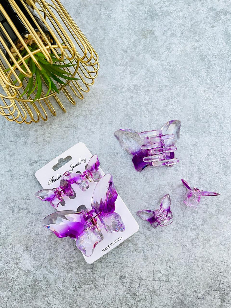 Transparent Butterfly Marble Hair Claw Catcher Set